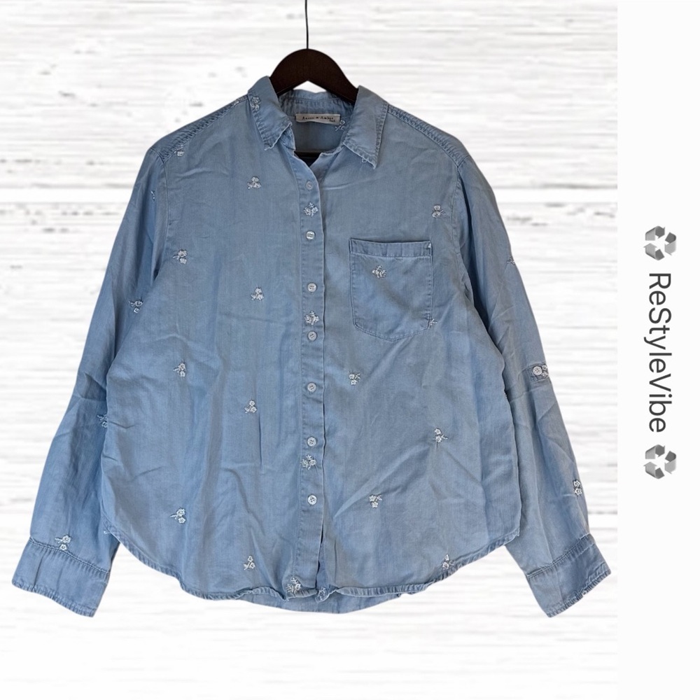 AARON & AMBER Women’s Size S Shirt Button Front Long Sleeve Embroidered Floral